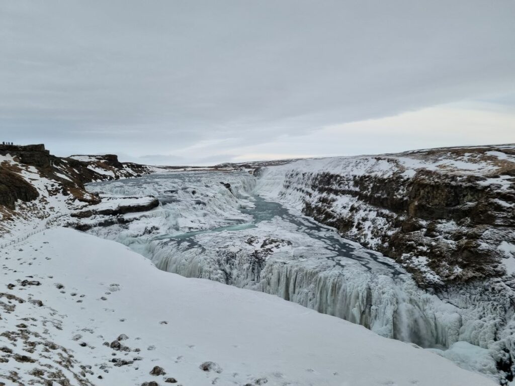 waterfall full of ice in iceland